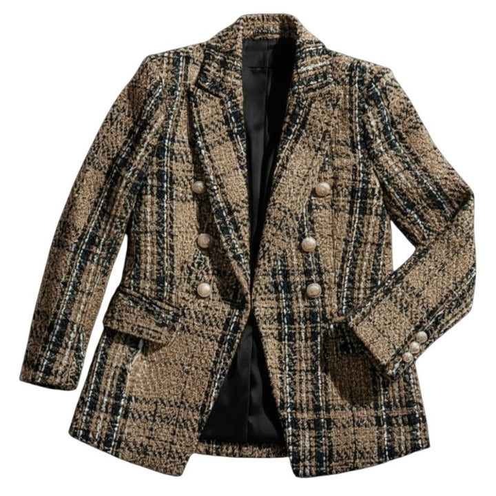 Women's Elegant Checkered Long Sleeve Blazer