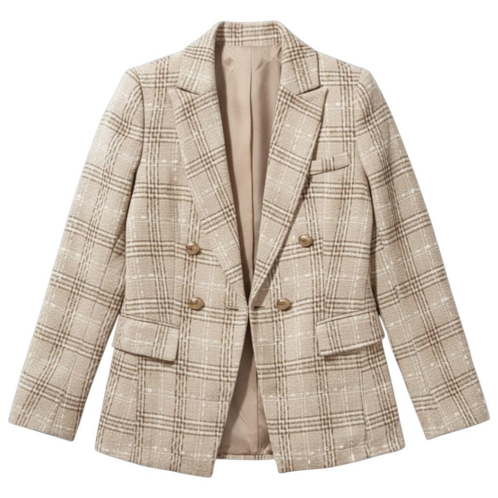 Women's Elegant Checkered Long Sleeve Blazer