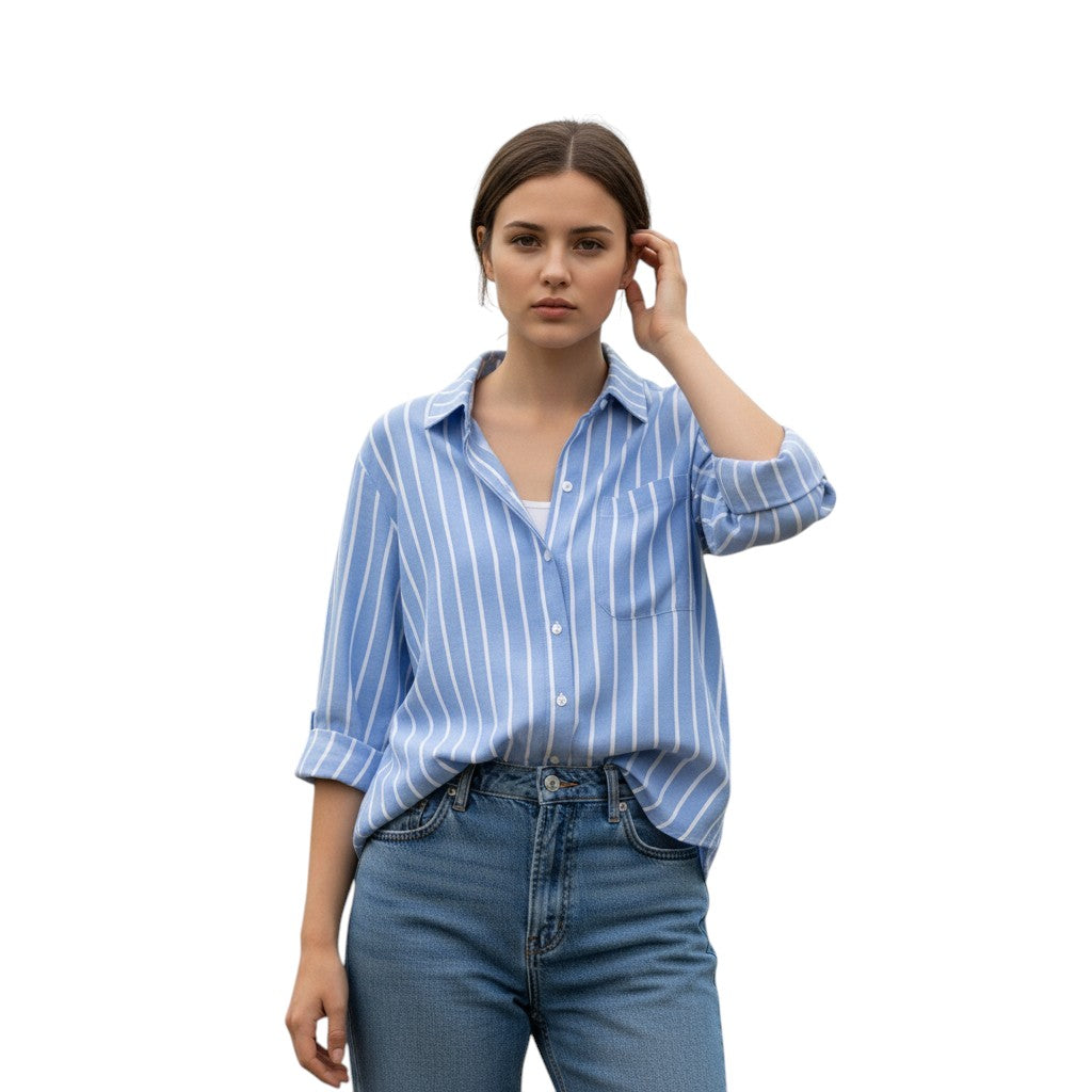 Autumn Loose Striped Commuter Shirt-Vyana Collective