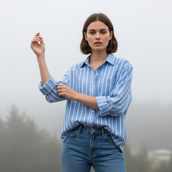 Autumn Loose Striped Commuter Shirt-Vyana Collective