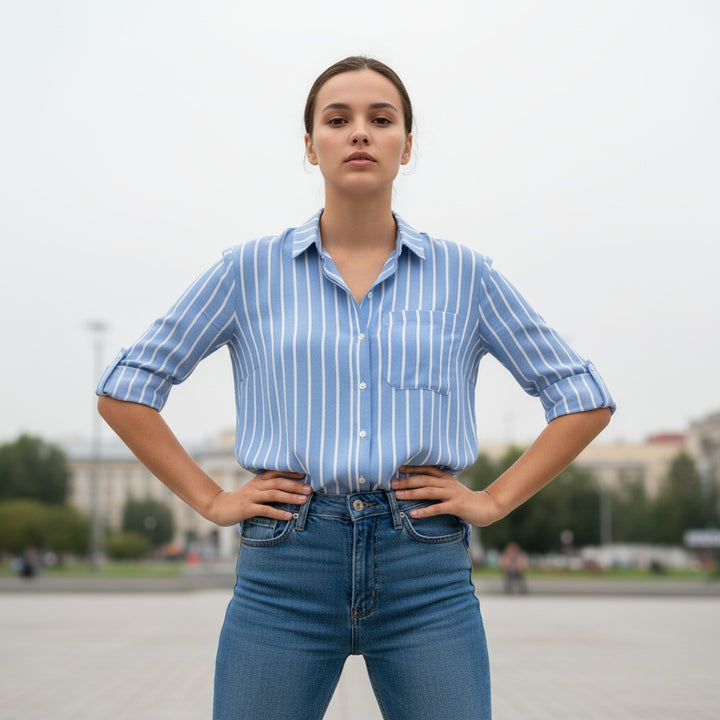Autumn Loose Striped Commuter Shirt-Vyana Collective