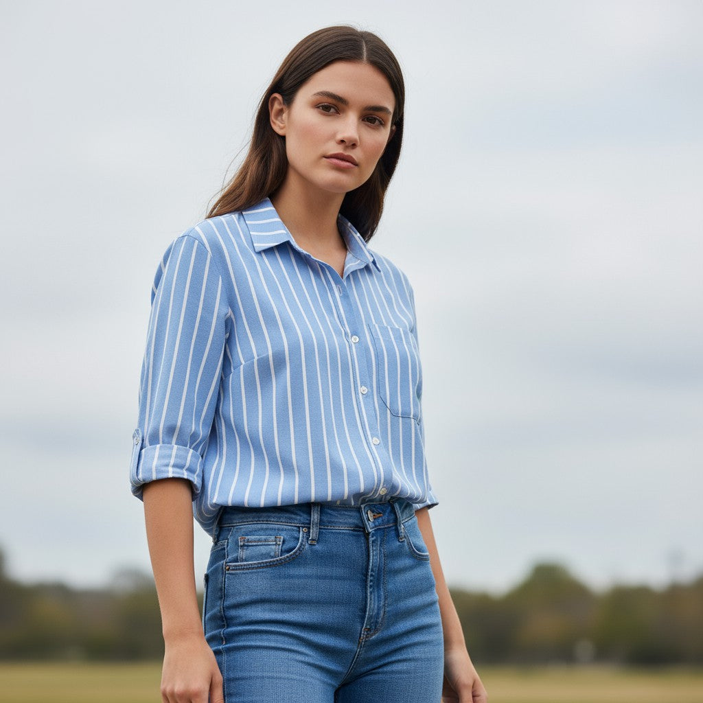 Autumn Loose Striped Commuter Shirt-Vyana Collective