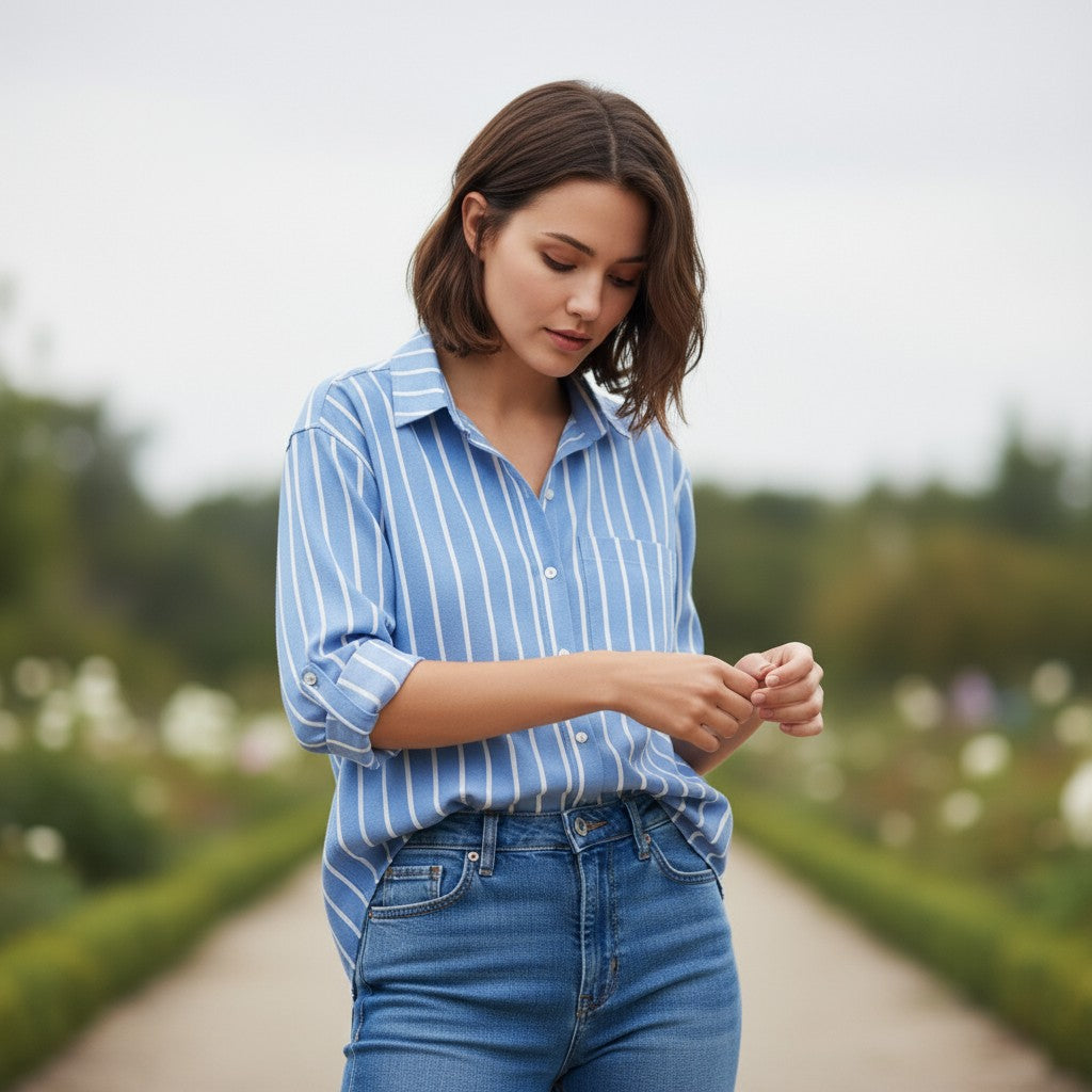 Autumn Loose Striped Commuter Shirt-Vyana Collective