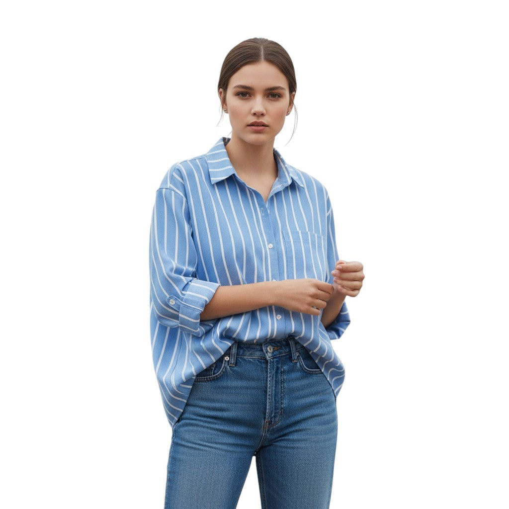 Autumn Loose Striped Commuter Shirt-Vyana Collective