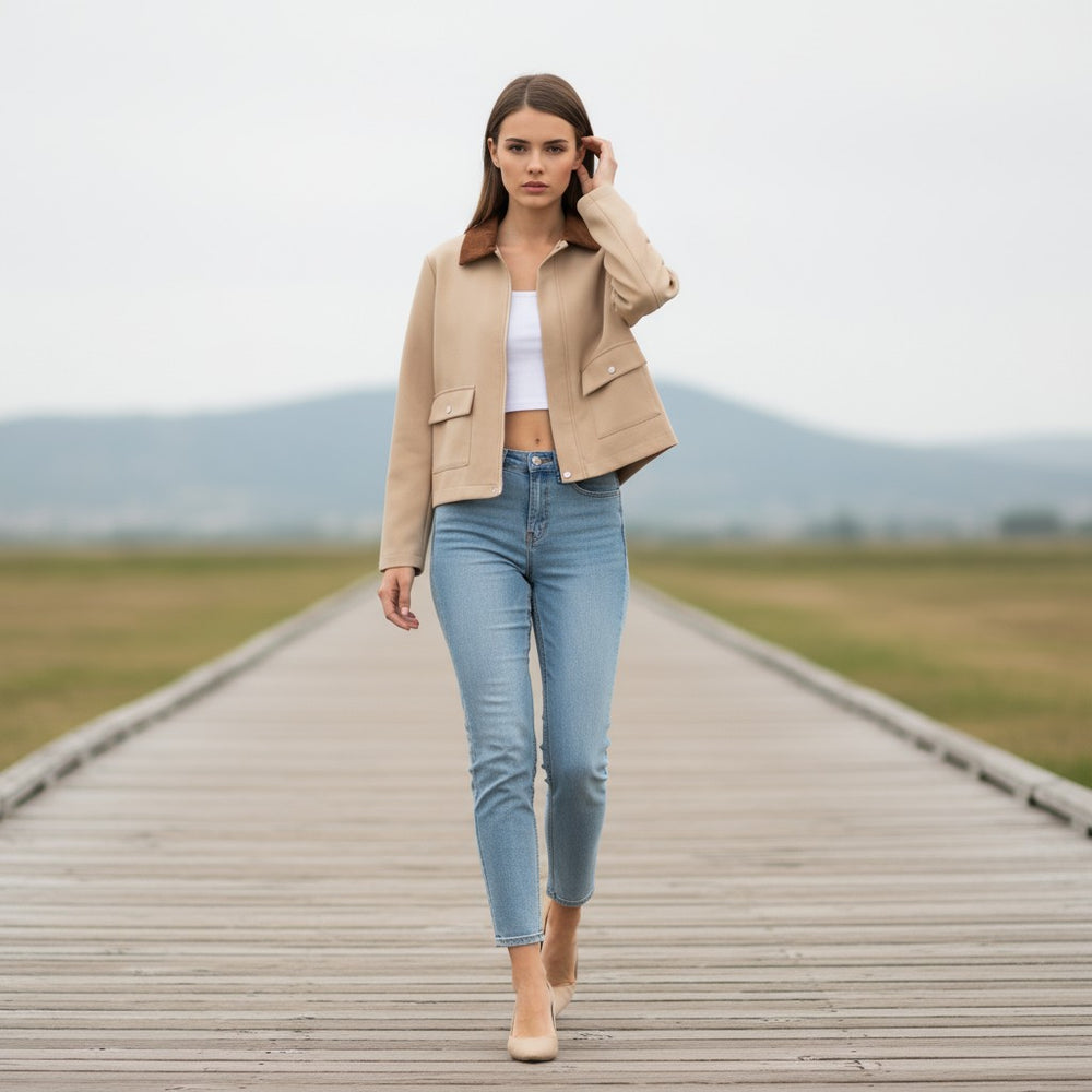 Autumn & Winter Short Contrast Collar Jacket-Vyana Collective