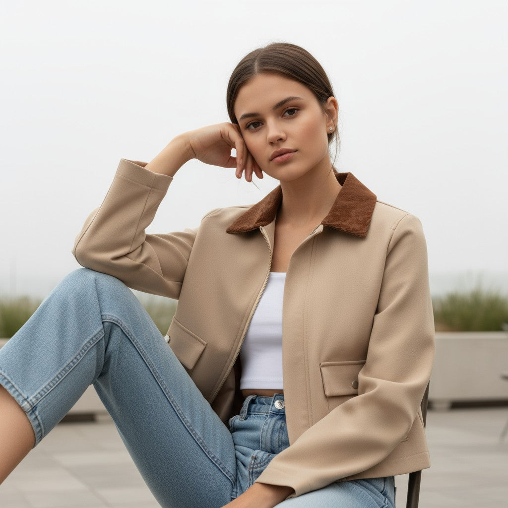 Autumn & Winter Short Contrast Collar Jacket-Vyana Collective