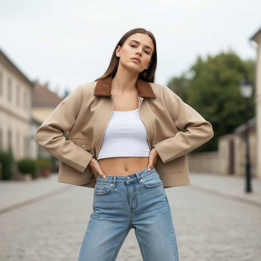 Autumn & Winter Short Contrast Collar Jacket-Vyana Collective