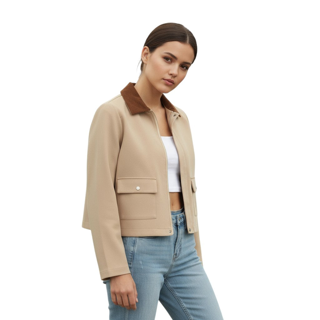 Autumn & Winter Short Contrast Collar Jacket-Vyana Collective