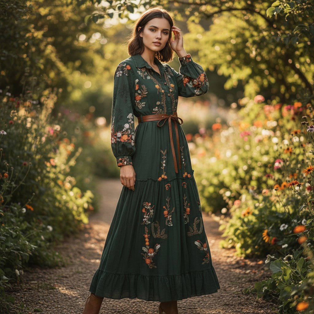Boho Floral Fall Maxi Dress-Vyana Collective