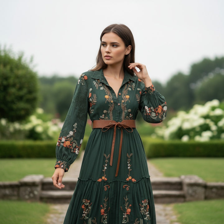 Boho Floral Fall Maxi Dress-Vyana Collective