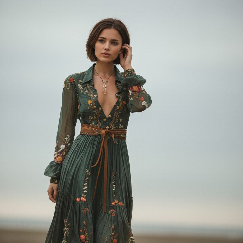 Boho Floral Fall Maxi Dress-Vyana Collective