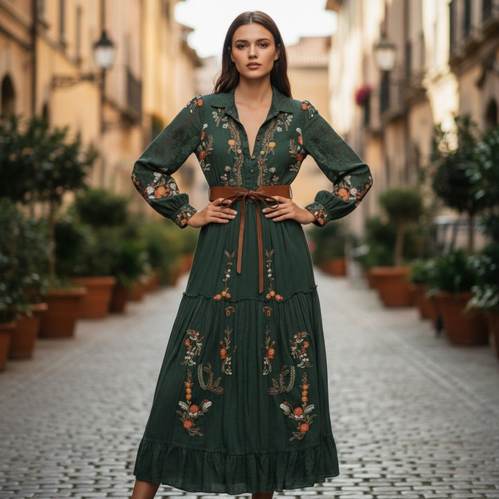 Boho Floral Fall Maxi Dress-Vyana Collective