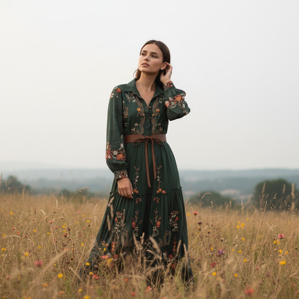 Boho Floral Fall Maxi Dress-Vyana Collective