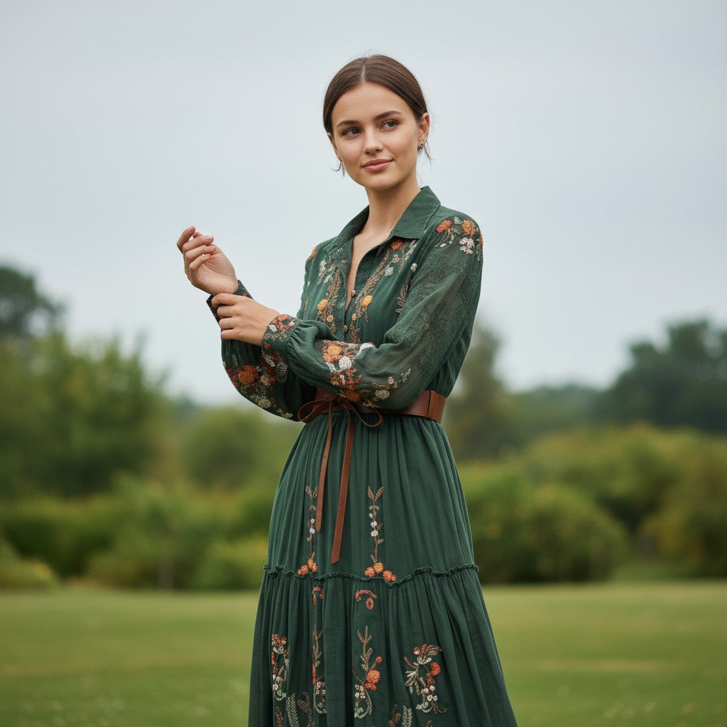 Boho Floral Fall Maxi Dress-Vyana Collective