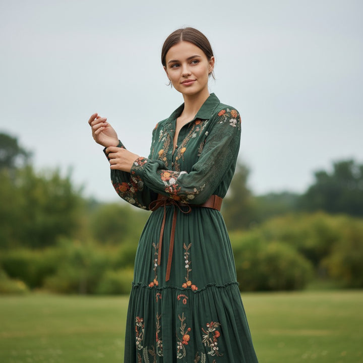 Boho Floral Fall Maxi Dress-Vyana Collective