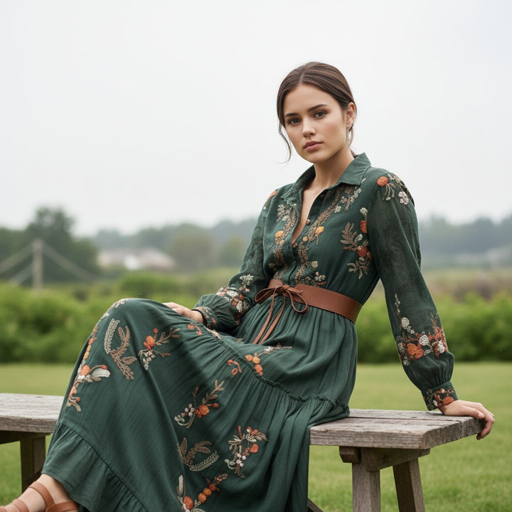 Boho Floral Fall Maxi Dress-Vyana Collective