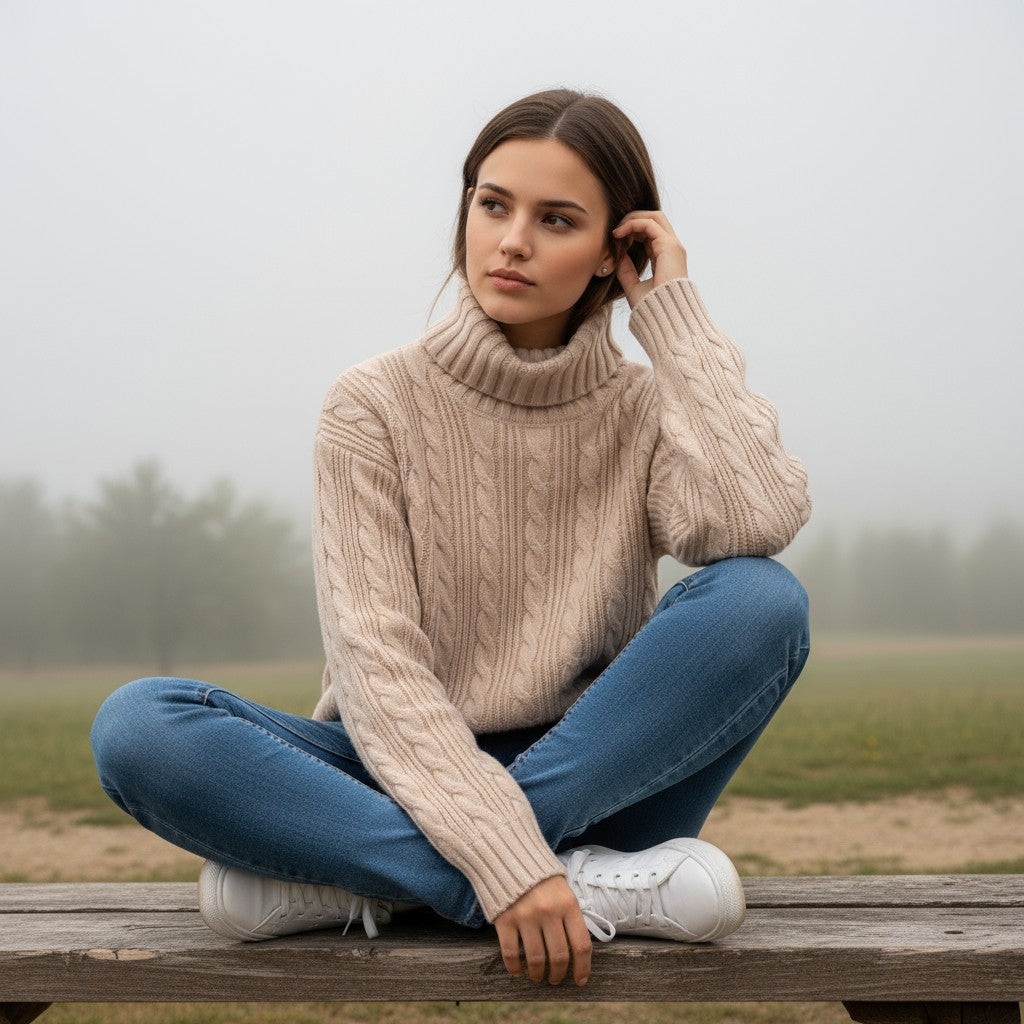 Classic Cable-Knit Cropped Sweater-Trendsi