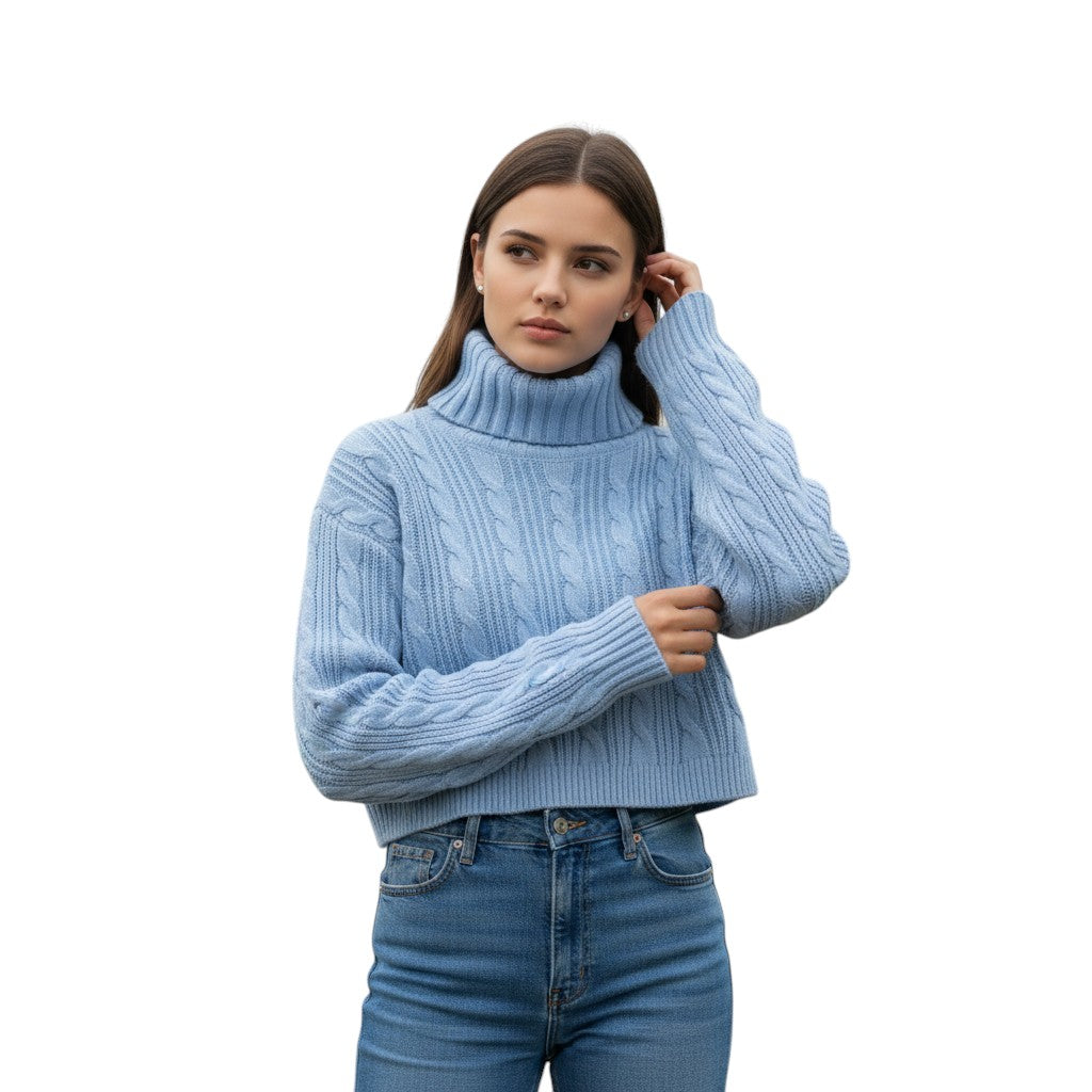 Classic Cable-Knit Cropped Sweater-Trendsi