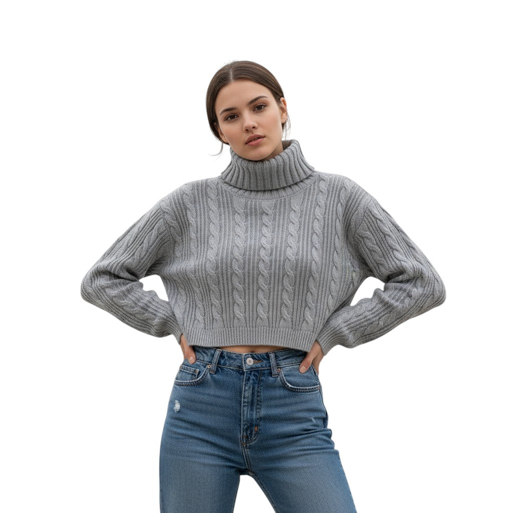 Classic Cable-Knit Cropped Sweater-Trendsi
