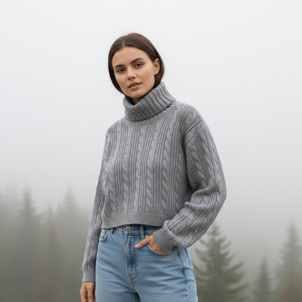 Classic Cable-Knit Cropped Sweater-Trendsi