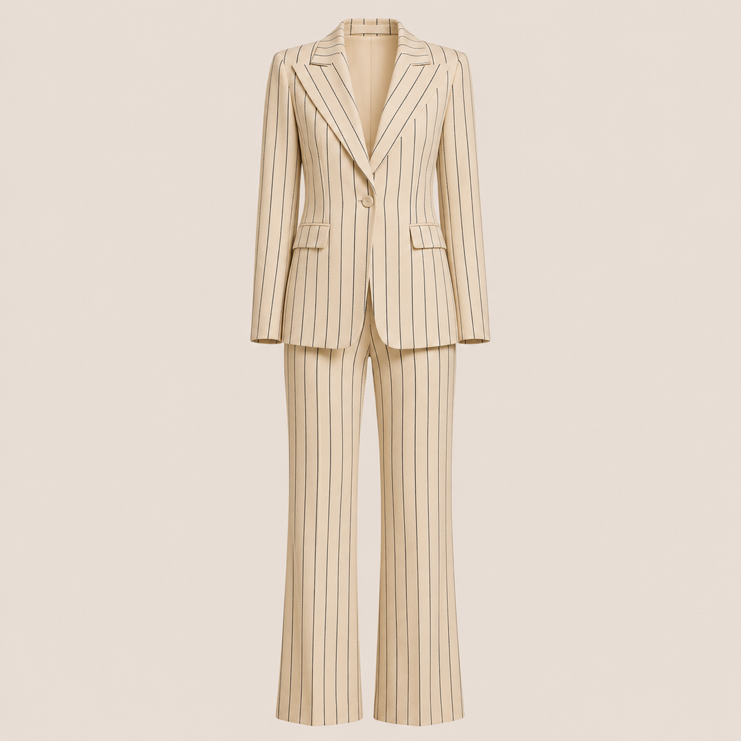 Pinstripe Tailored Blazer and Wide Leg Pants Set for Meetings Ready and Executive Elegance Women