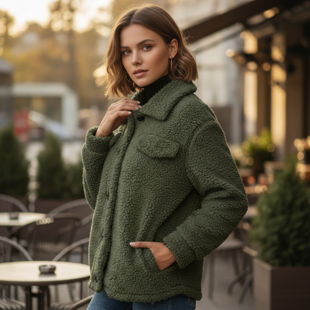 Elegant Lapel Fleece Jacket-Vyana Collective