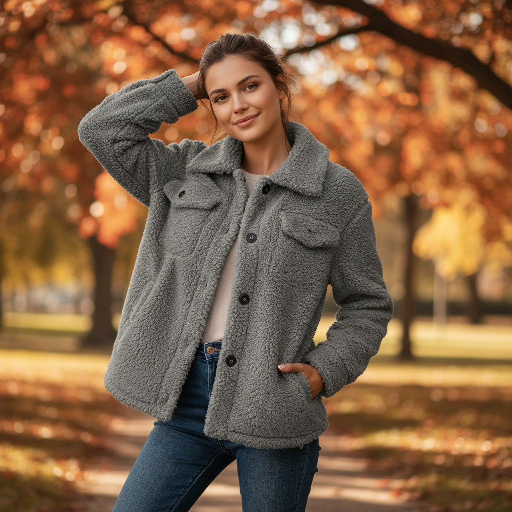 Elegant Lapel Fleece Jacket-Vyana Collective