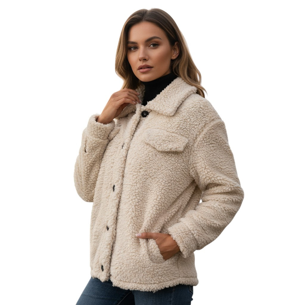 Elegant Lapel Fleece Jacket-Vyana Collective