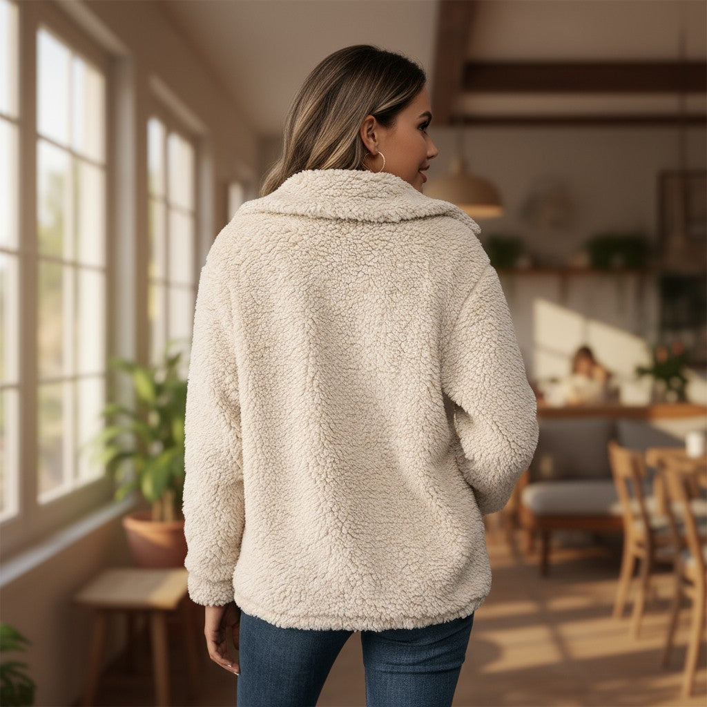 Elegant Lapel Fleece Jacket-Vyana Collective