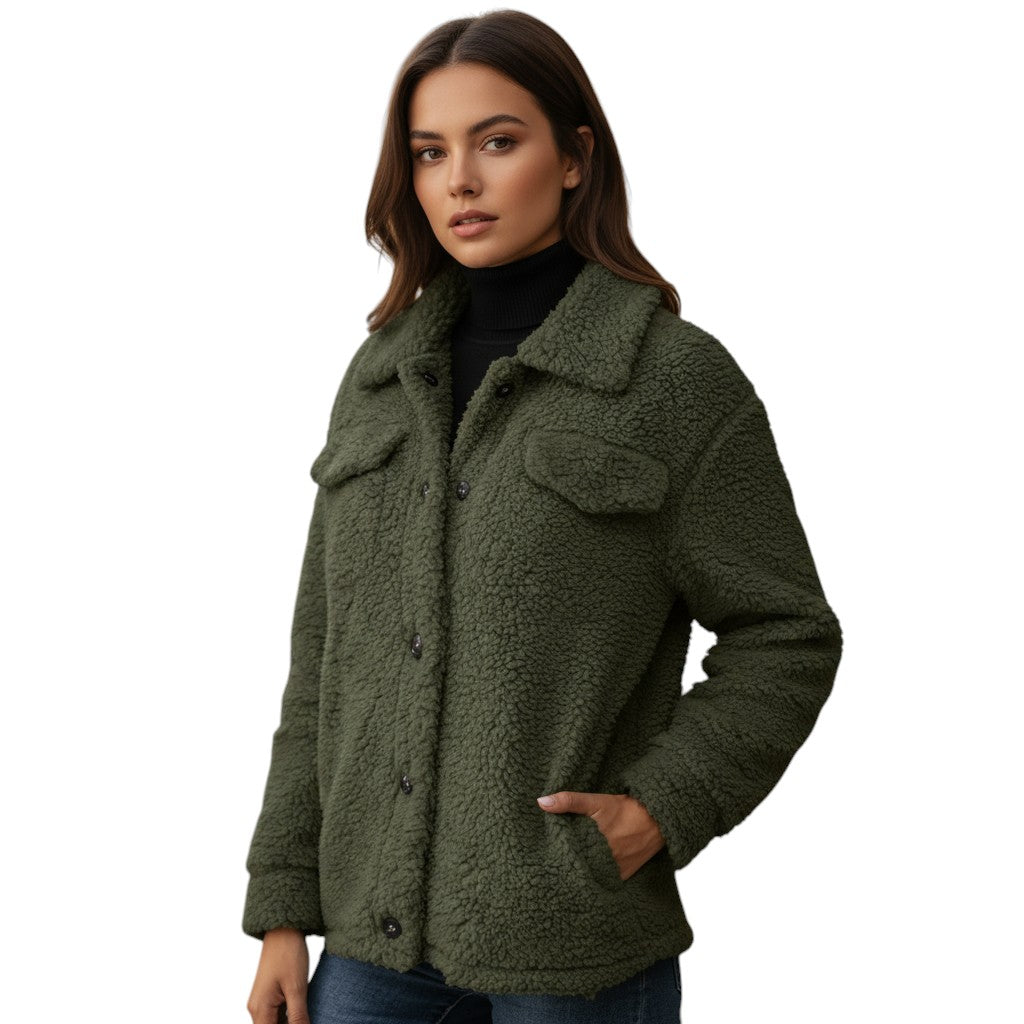 Elegant Lapel Fleece Jacket-Vyana Collective