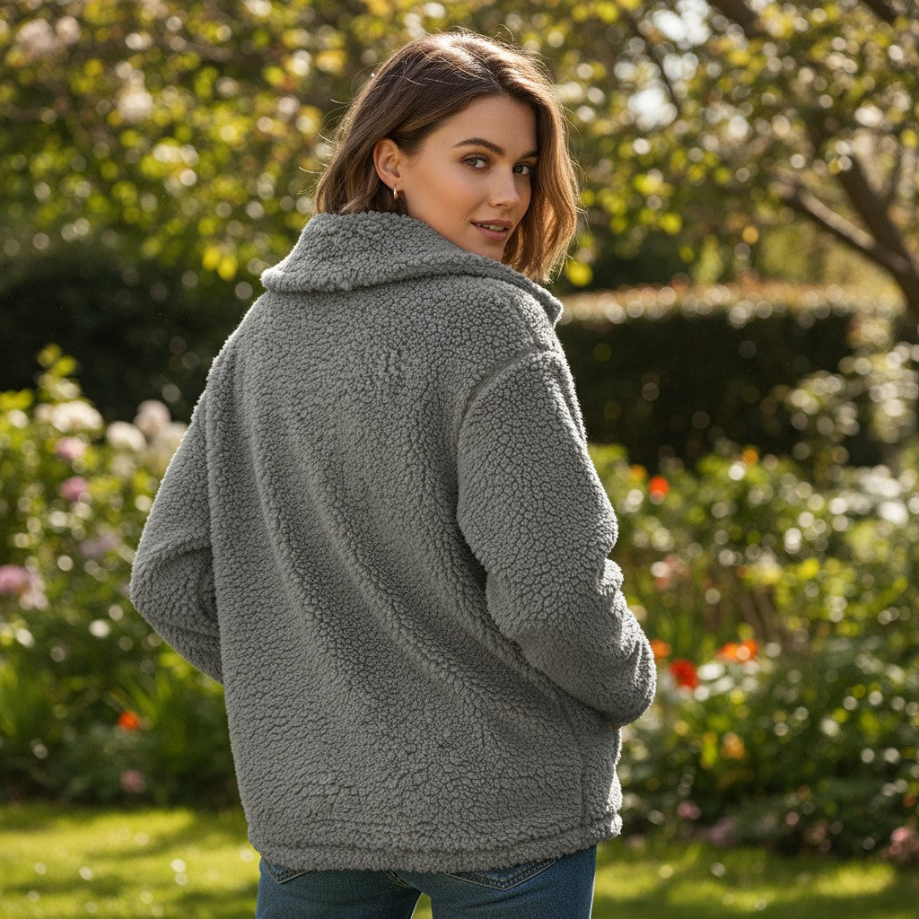 Elegant Lapel Fleece Jacket-Vyana Collective