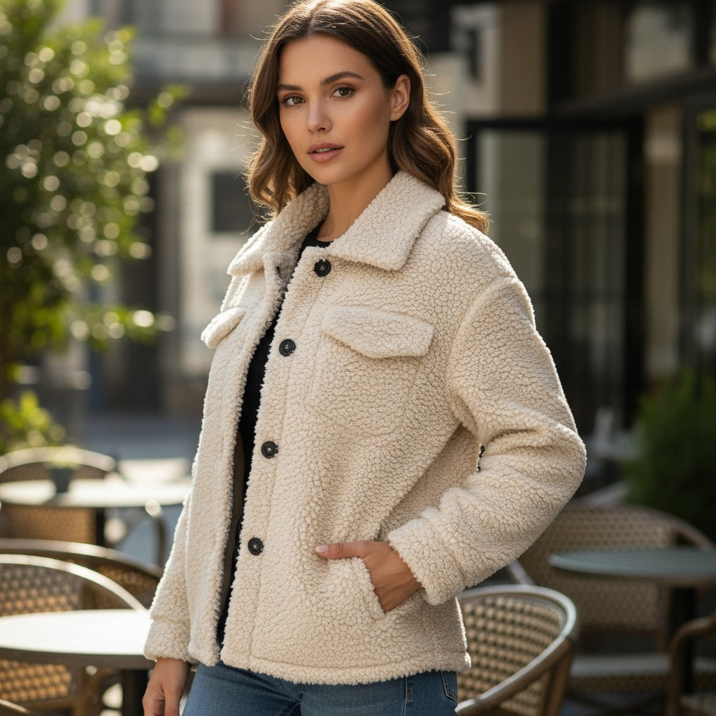 Elegant Lapel Fleece Jacket-Vyana Collective