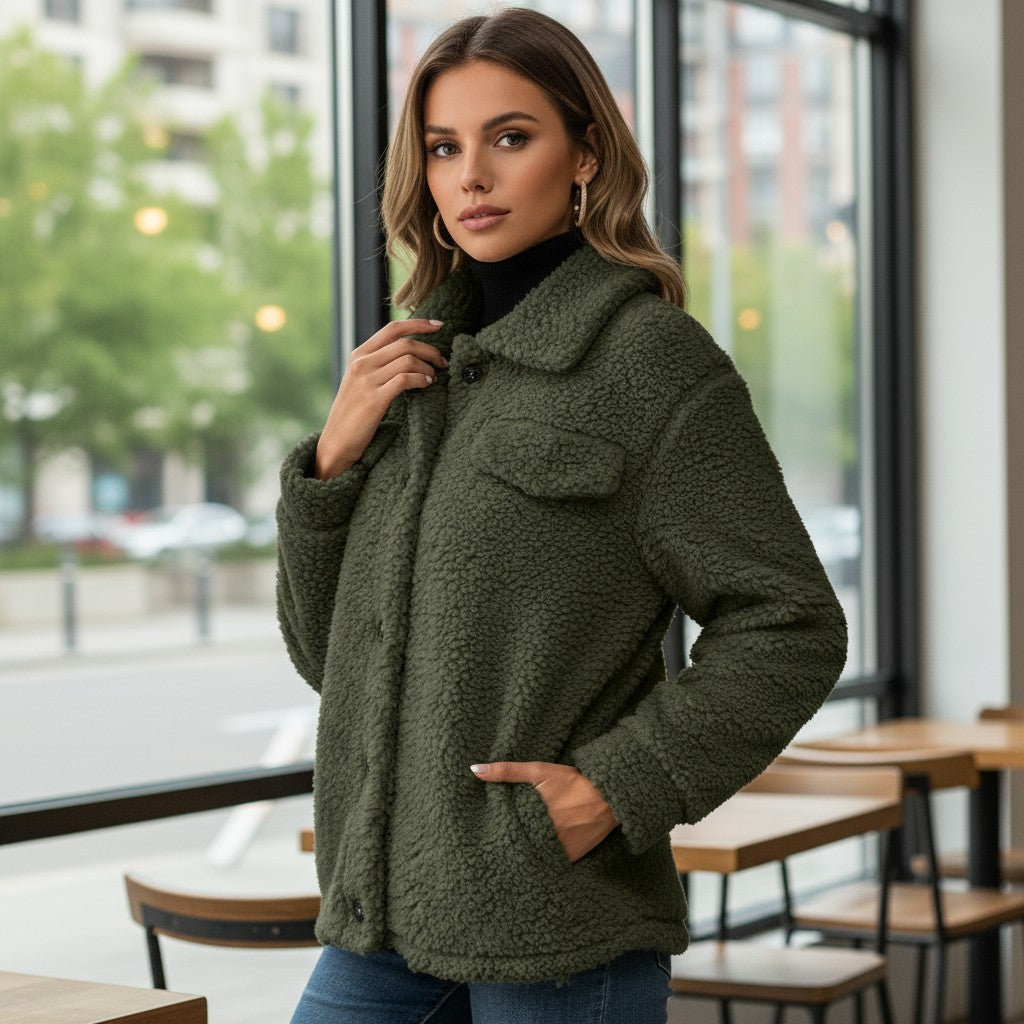 Elegant Lapel Fleece Jacket-Vyana Collective
