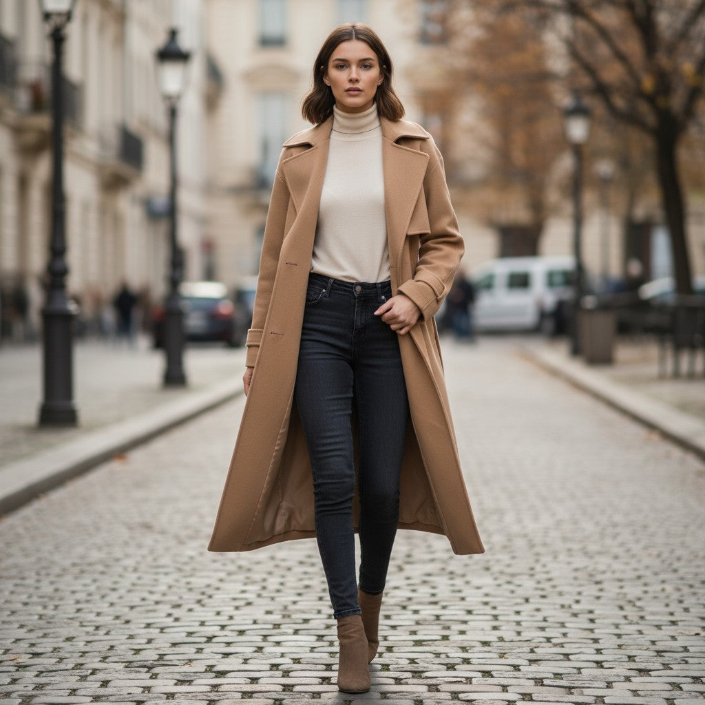 Lapel Double-Breasted Trench Coat-Vyana Collective