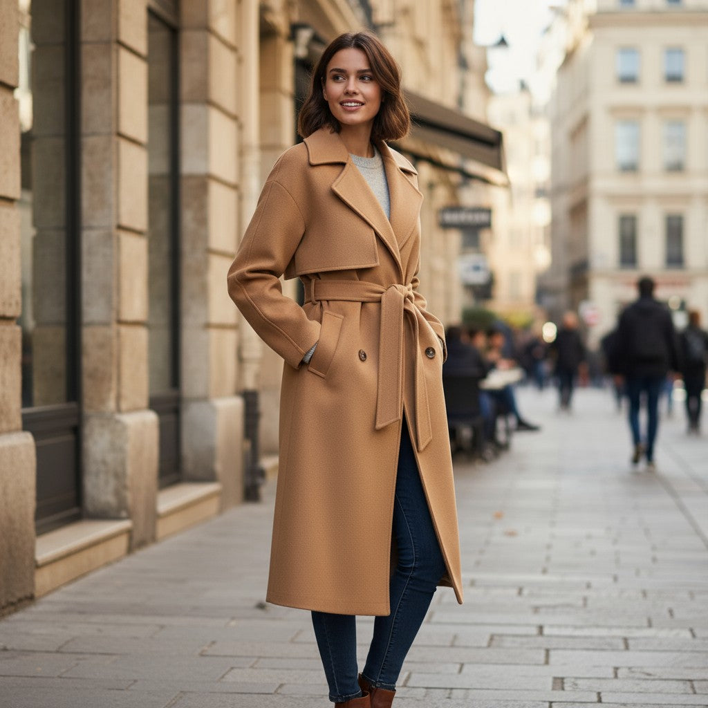 Lapel Double-Breasted Trench Coat-Vyana Collective
