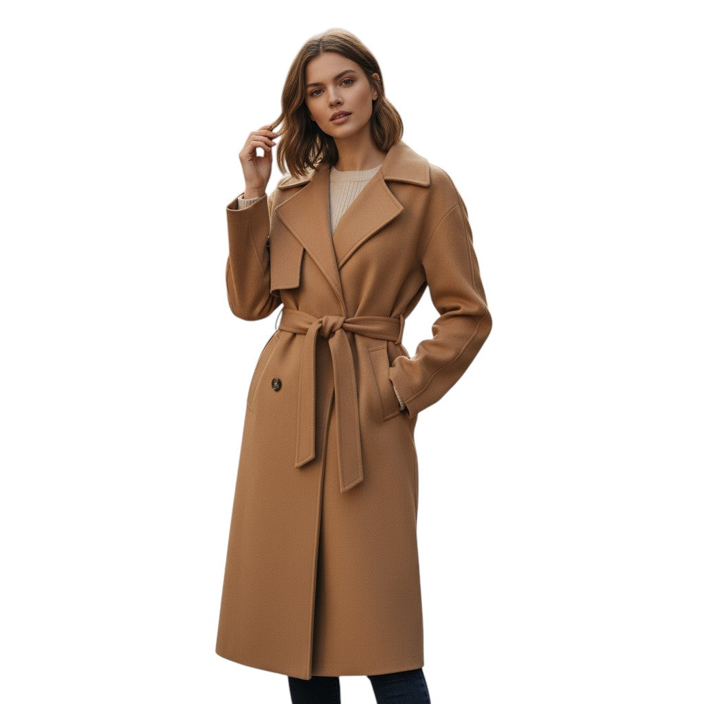 Lapel Double-Breasted Trench Coat-Vyana Collective