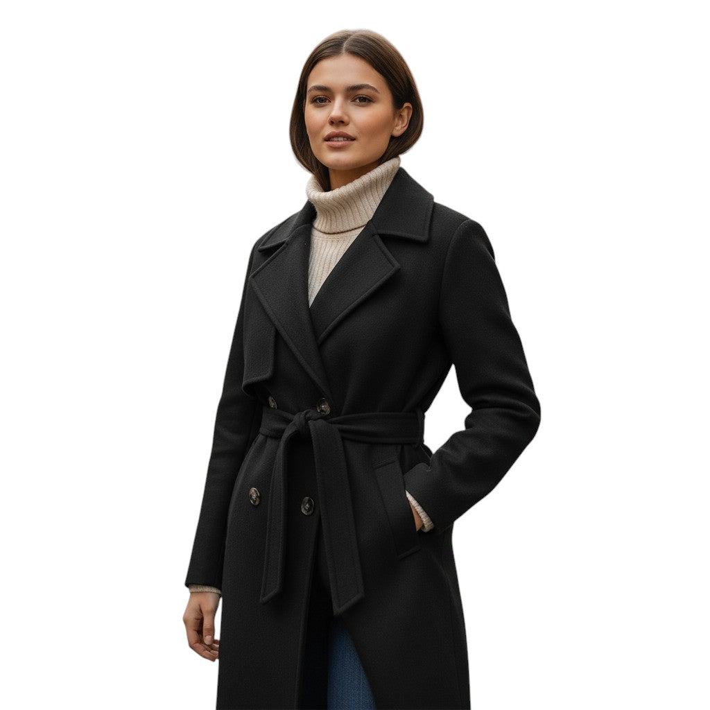 Lapel Double-Breasted Trench Coat-Vyana Collective