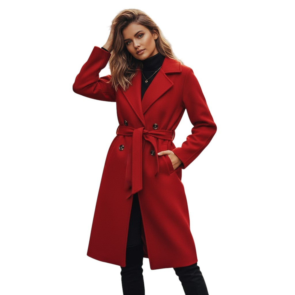 Lapel Double-Breasted Trench Coat-Vyana Collective
