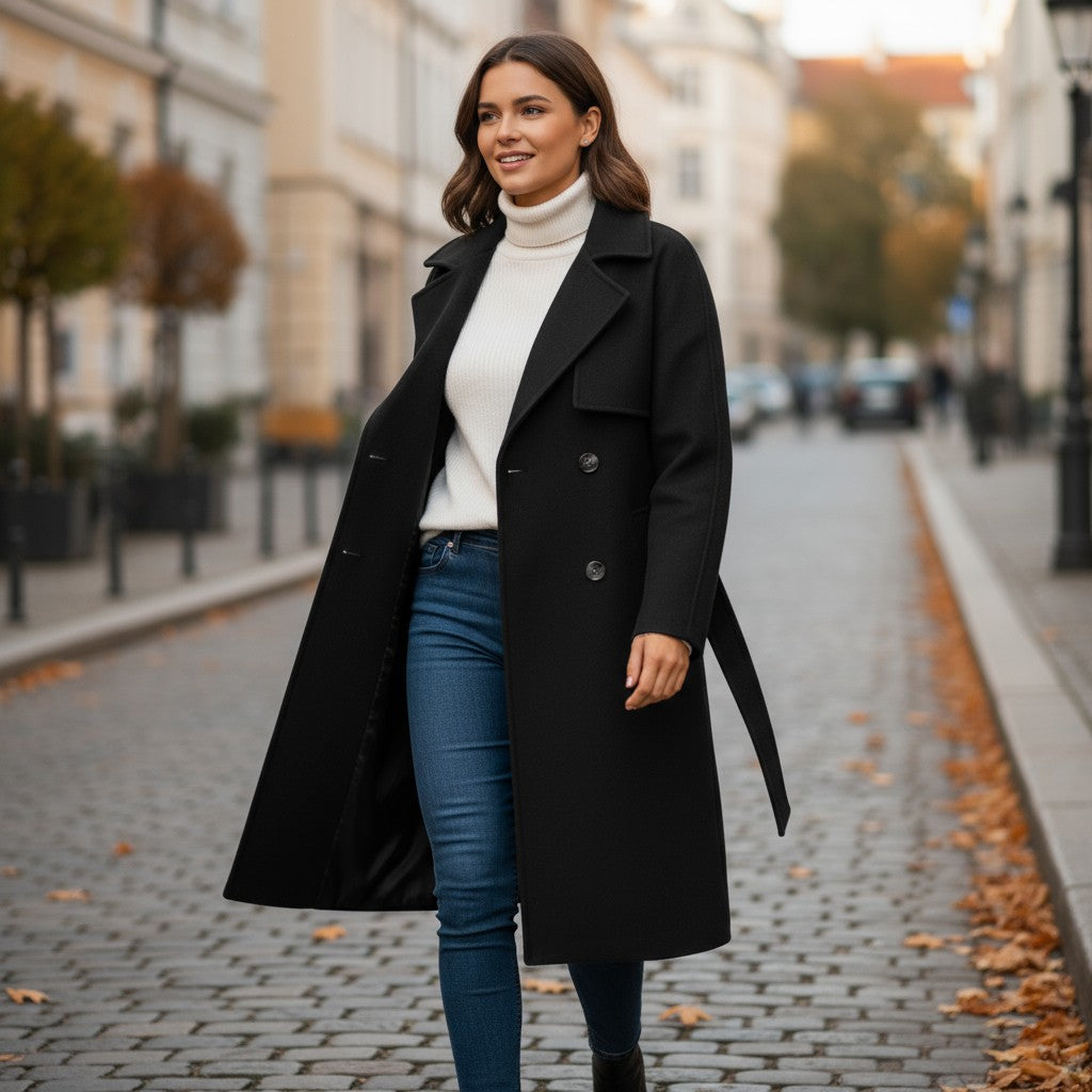 Lapel Double-Breasted Trench Coat-Vyana Collective