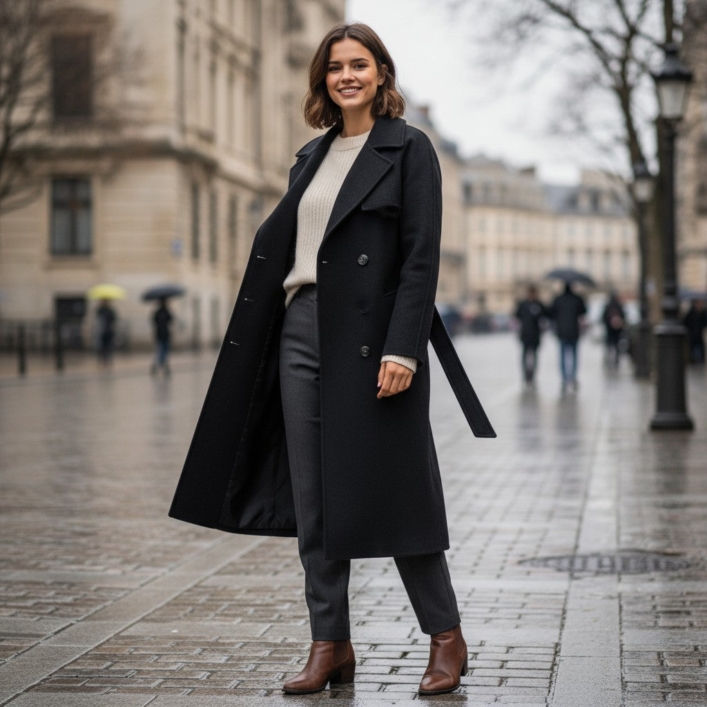 Lapel Double-Breasted Trench Coat-Vyana Collective