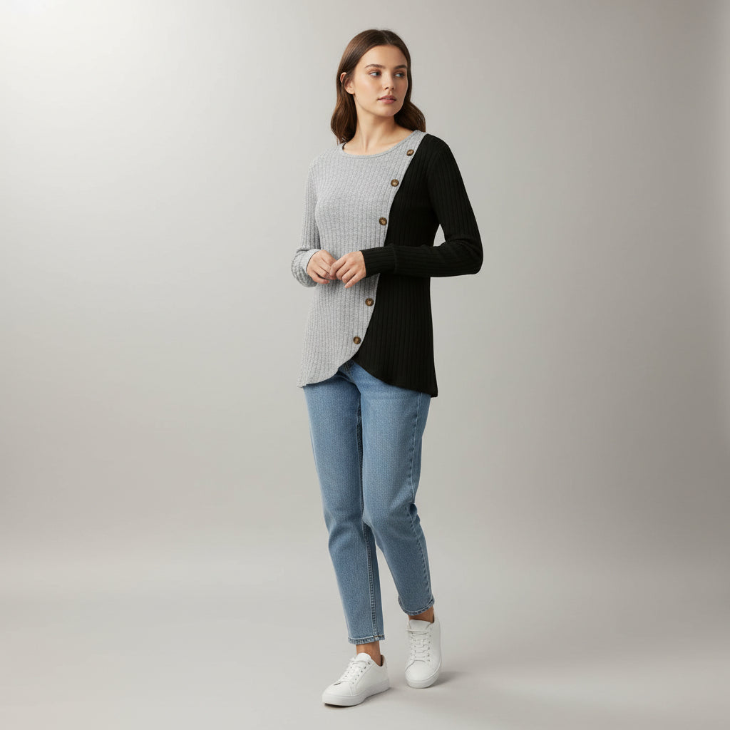 Multicolor Striped Long Sleeve Knit T-Shirt-Vyana Collective