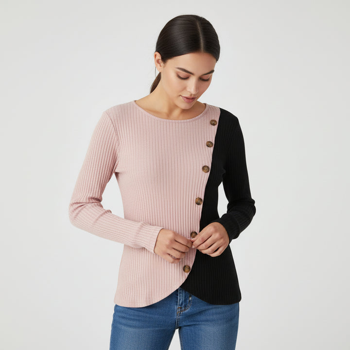 Multicolor Striped Long Sleeve Knit T-Shirt-Vyana Collective