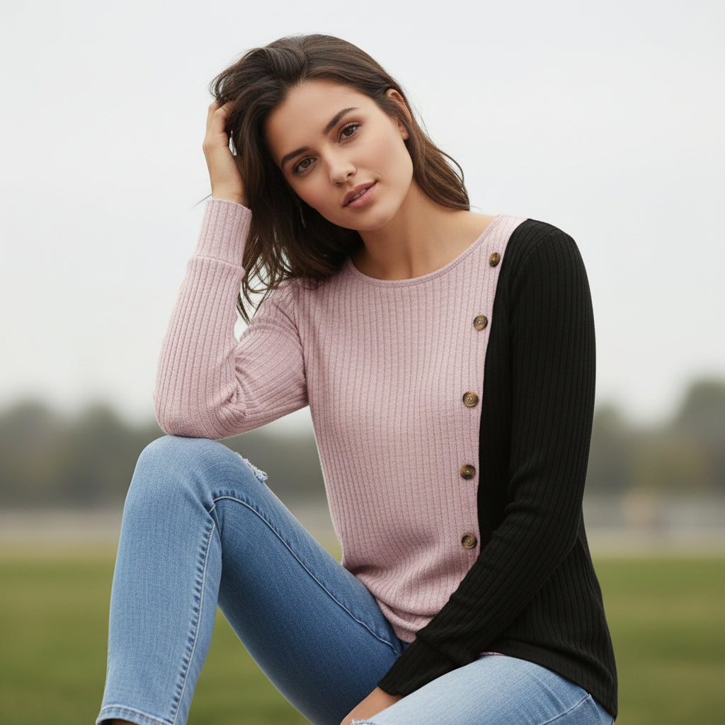 Multicolor Striped Long Sleeve Knit T-Shirt-Vyana Collective