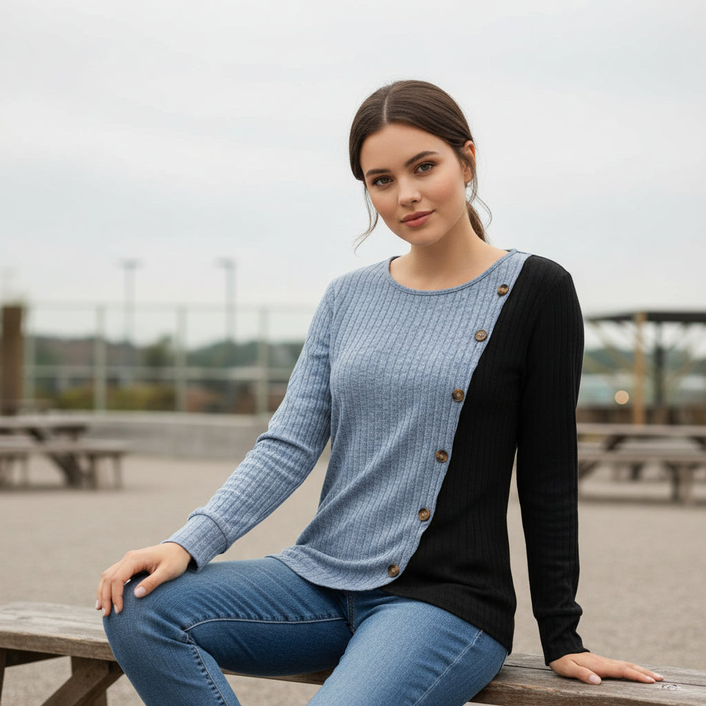 Multicolor Striped Long Sleeve Knit T-Shirt-Vyana Collective