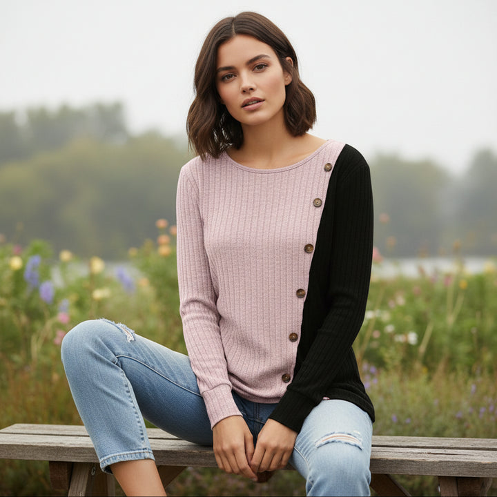 Multicolor Striped Long Sleeve Knit T-Shirt-Vyana Collective