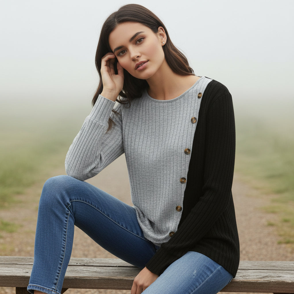 Multicolor Striped Long Sleeve Knit T-Shirt-Vyana Collective