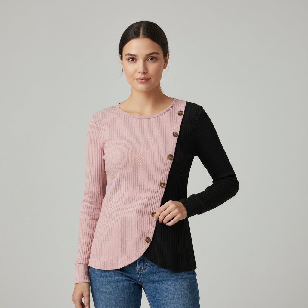 Multicolor Striped Long Sleeve Knit T-Shirt-Vyana Collective