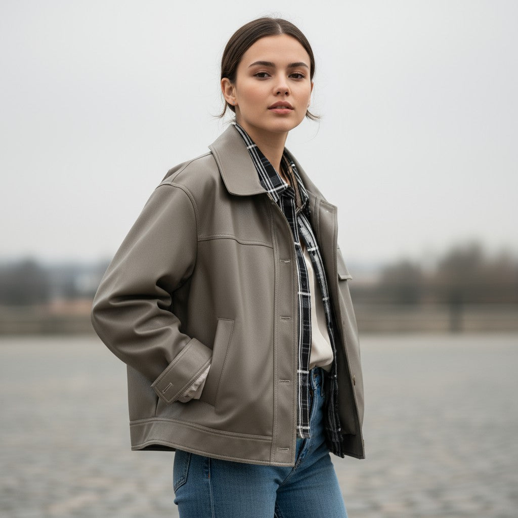 PU Leather Lapel Short Jacket-Vyana Collective