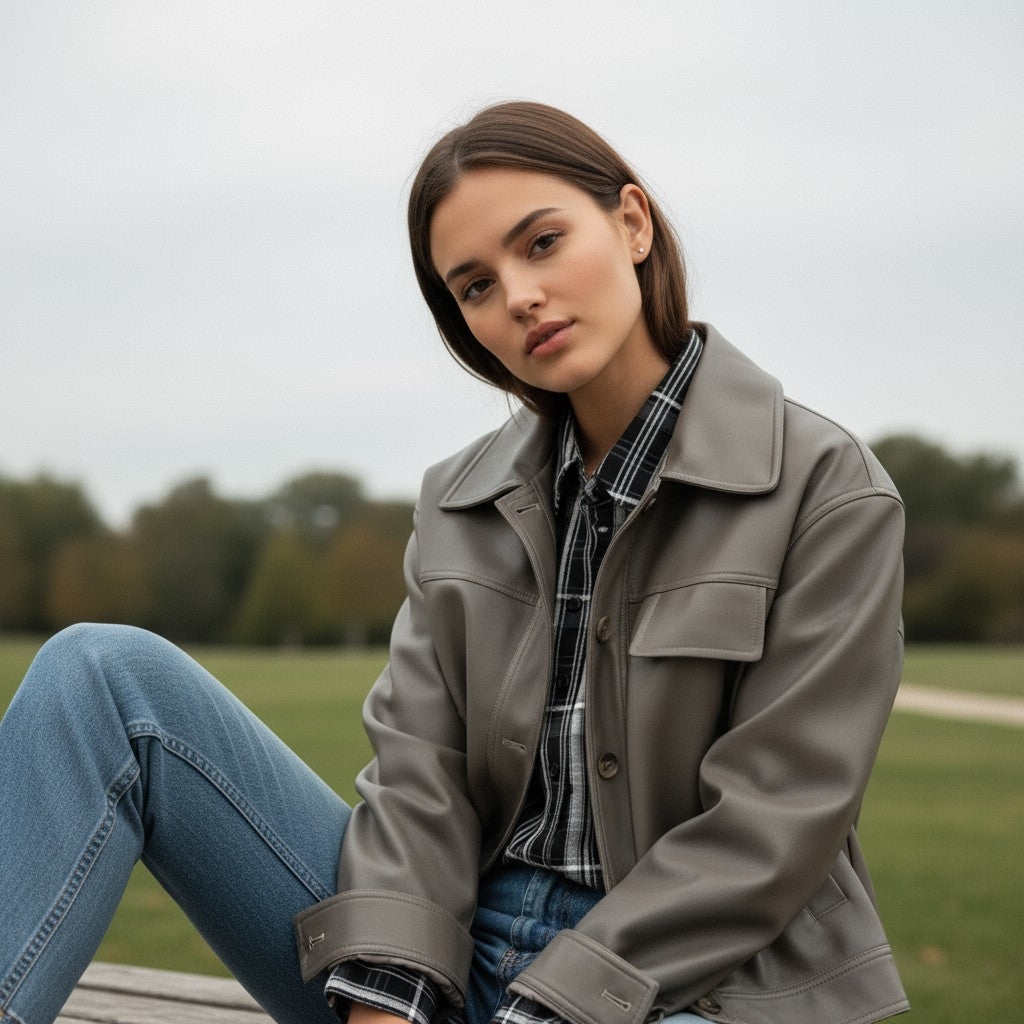 PU Leather Lapel Short Jacket-Vyana Collective