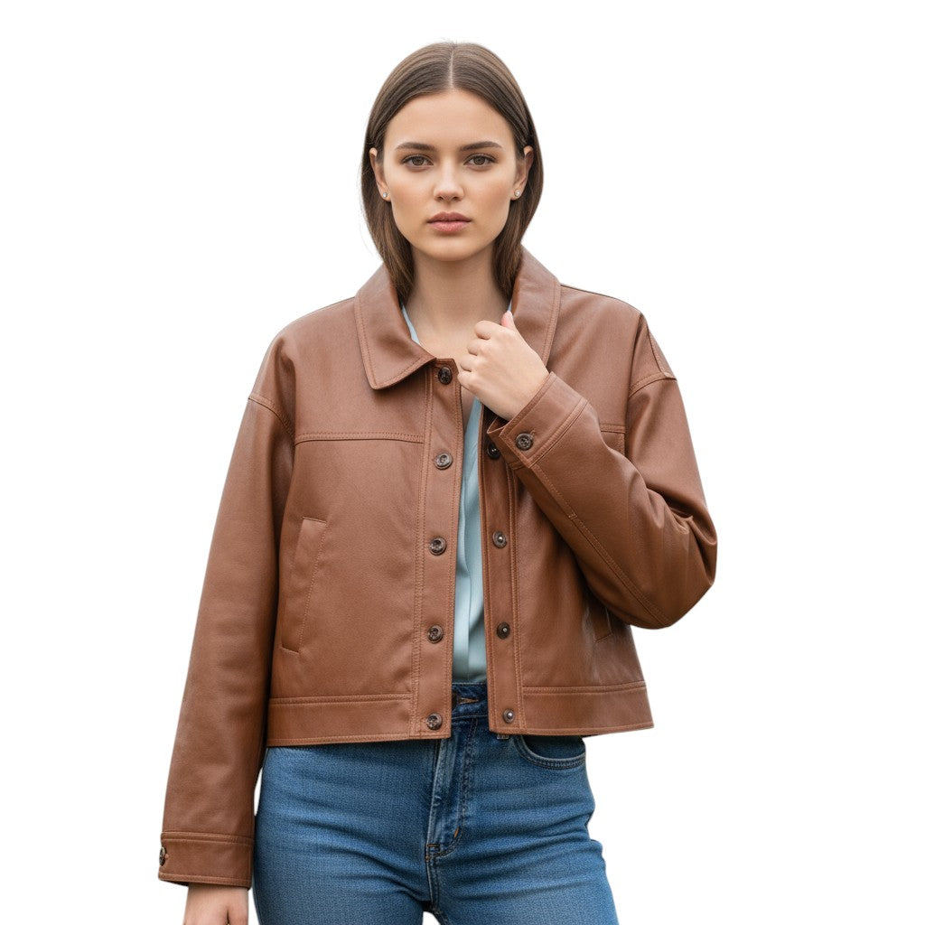 PU Leather Lapel Short Jacket-Vyana Collective